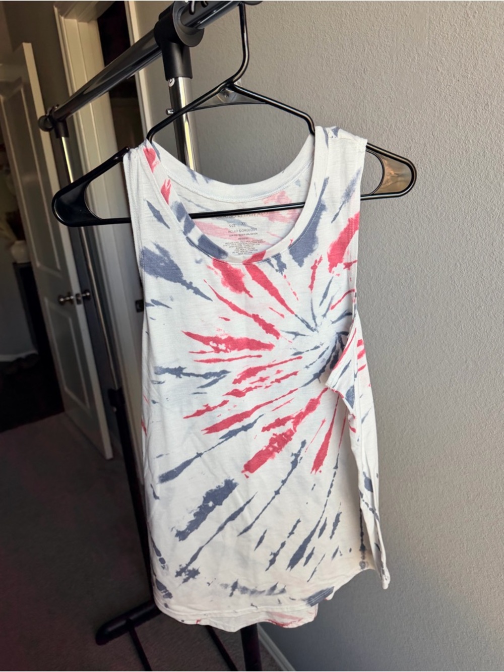 Stretch Cotton Tie-Dye Tank Top - White with Pink & Gray